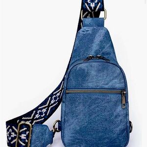 Denim blue suede like sling bag?